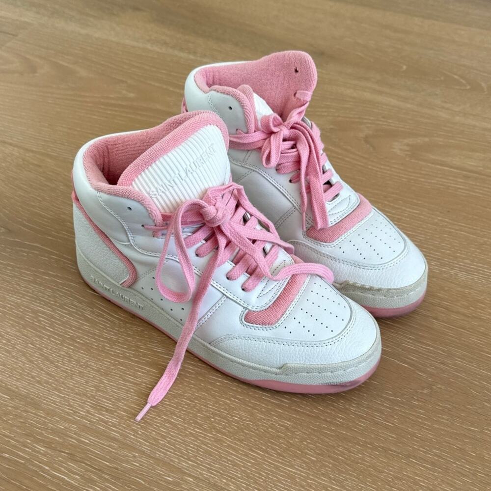 Saint Laurent Jefferson High-Top Sneakers Size EU37 White Pink